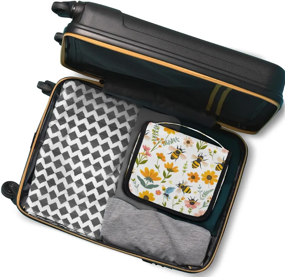 Hanging Travel Toiletry Bag Bees Flowers Toiletry Bags with Hanging Hook Portable Cosmetic Bag Makeup Organizer for Travel Business Trip