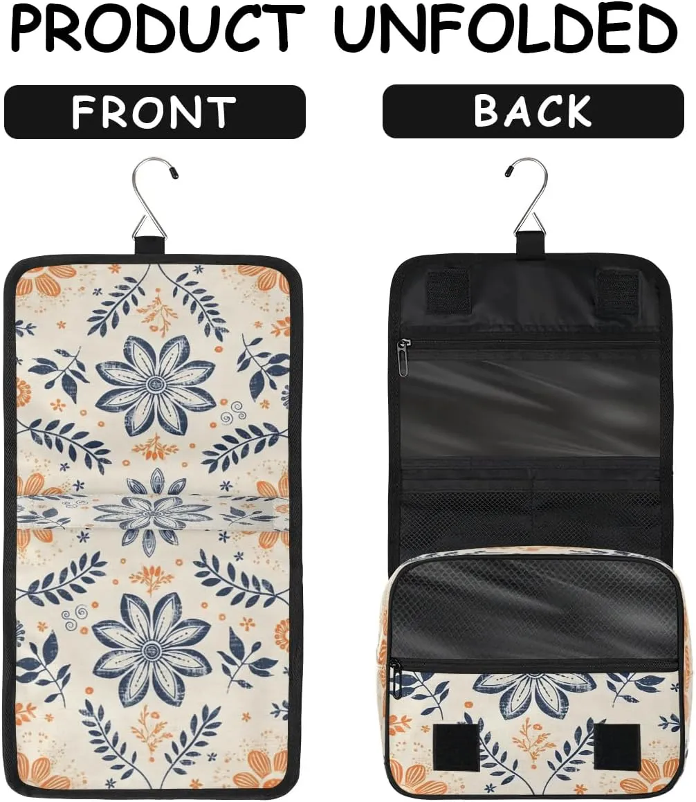 Hanging Travel Toiletry Bag Boho Flowers Toiletry Bags with Hanging Hook Portable Cosmetic Bag Makeup Organizer for Travel Business Trip