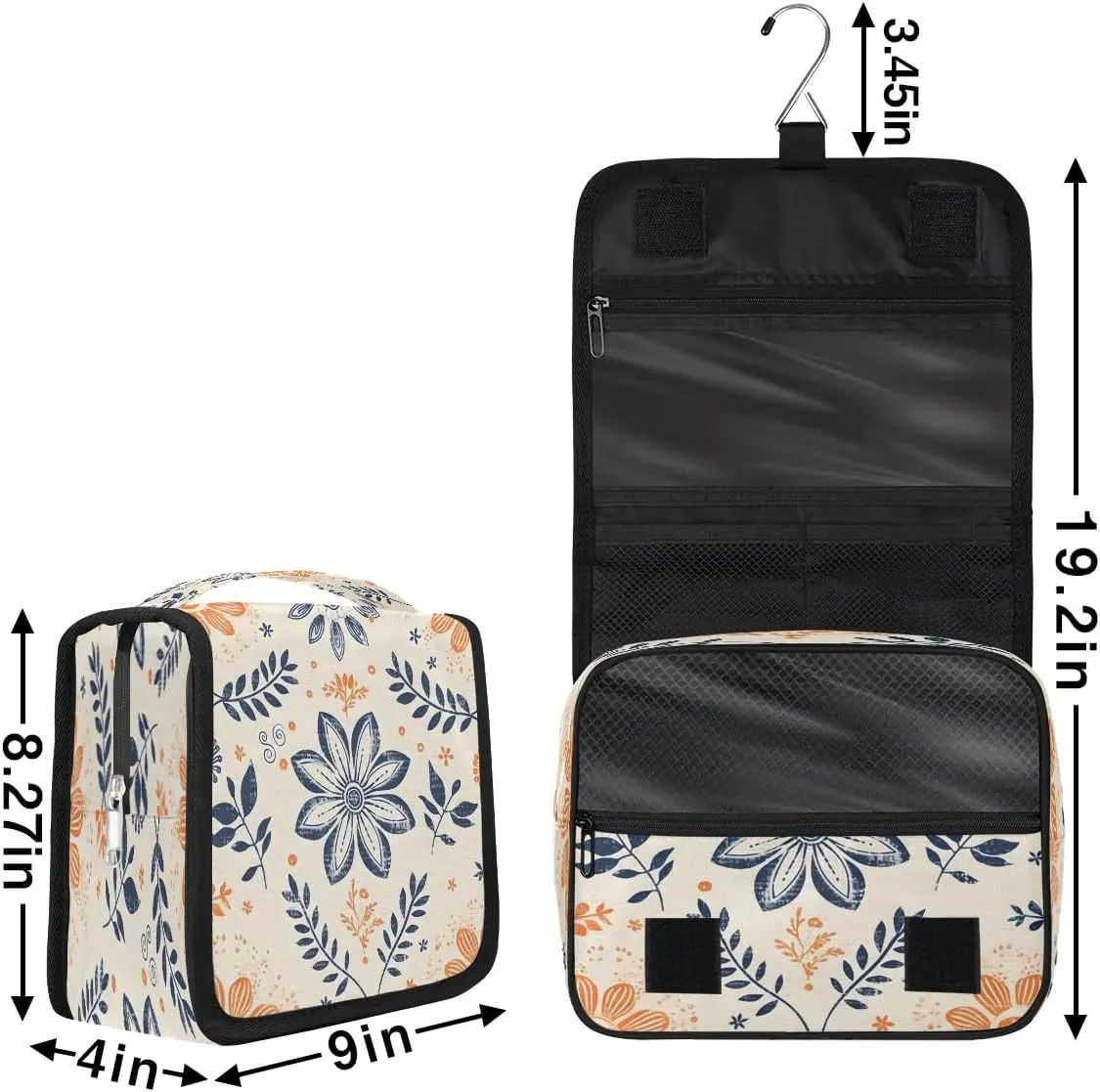 Hanging Travel Toiletry Bag Boho Flowers Toiletry Bags with Hanging Hook Portable Cosmetic Bag Makeup Organizer for Travel Business Trip