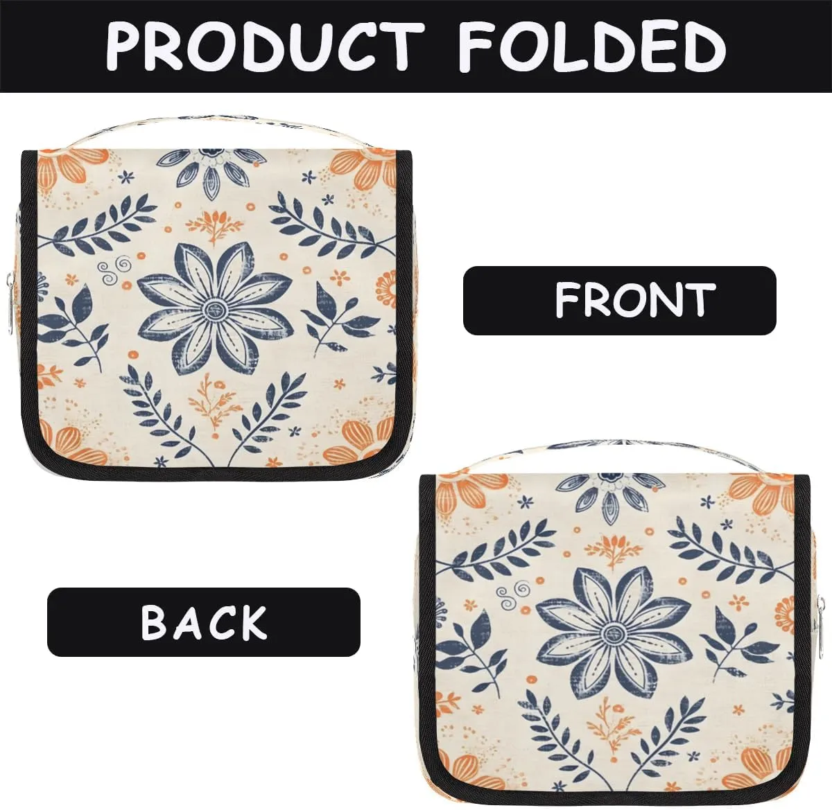 Hanging Travel Toiletry Bag Boho Flowers Toiletry Bags with Hanging Hook Portable Cosmetic Bag Makeup Organizer for Travel Business Trip