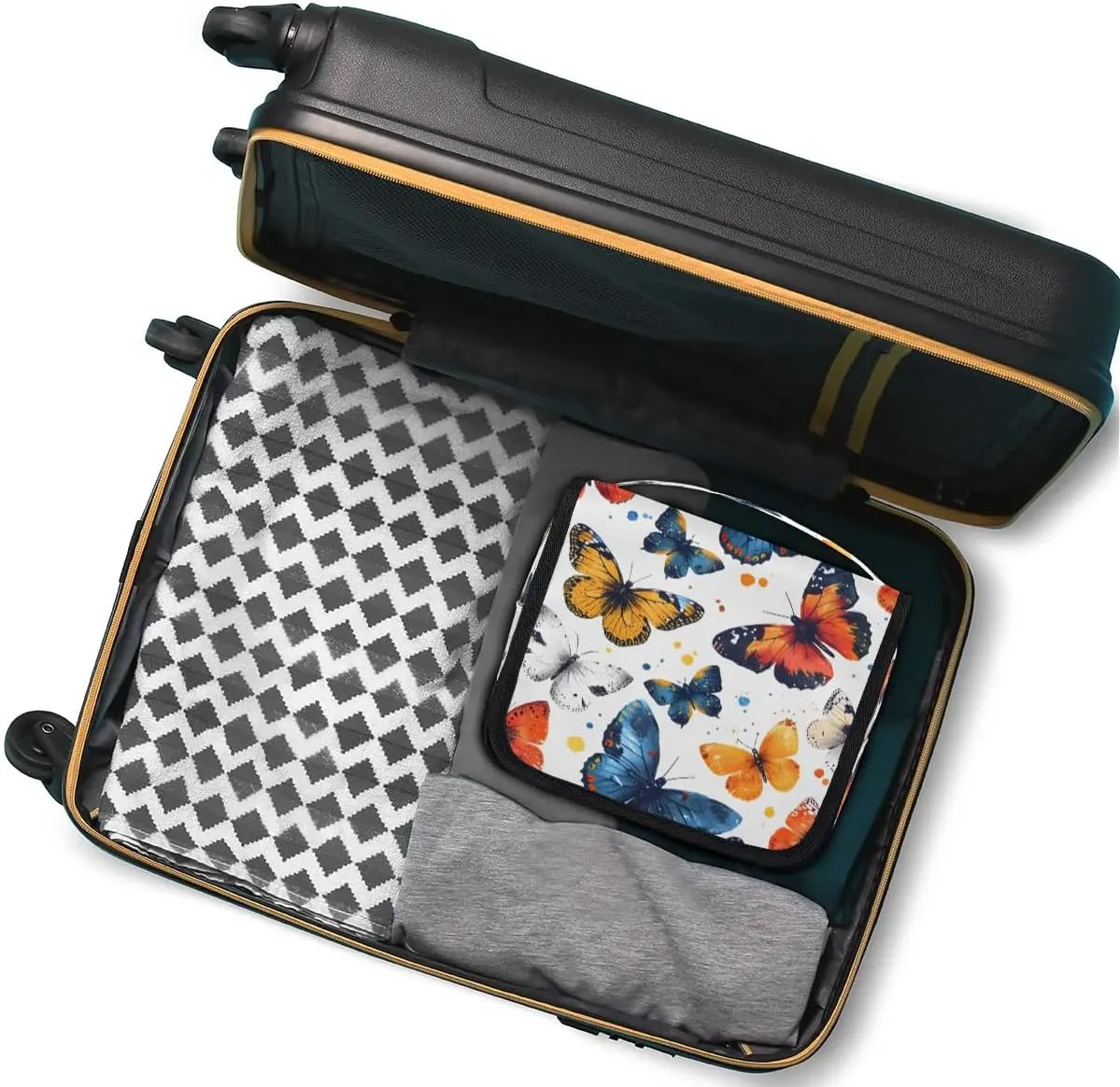 Hanging Travel Toiletry Bag Butterfly Watercolor Toiletry Bags with Hanging Hook Portable Cosmetic Bag Makeup Organizer for Travel Business Trip