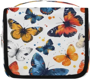 Hanging Travel Toiletry Bag Butterfly Watercolor Toiletry Bags with Hanging Hook Portable Cosmetic Bag Makeup Organizer for Travel Business Trip