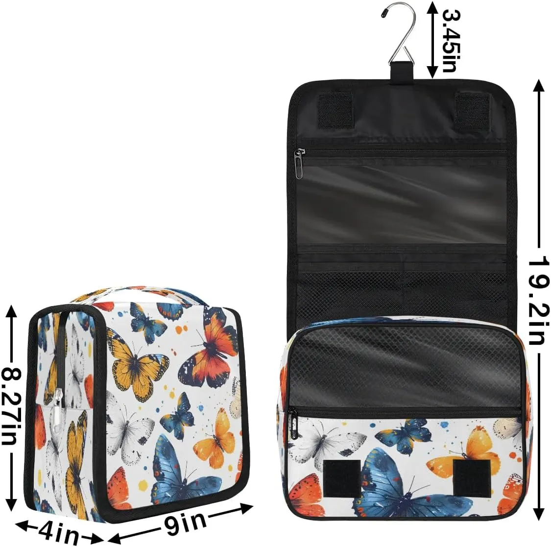 Hanging Travel Toiletry Bag Butterfly Watercolor Toiletry Bags with Hanging Hook Portable Cosmetic Bag Makeup Organizer for Travel Business Trip