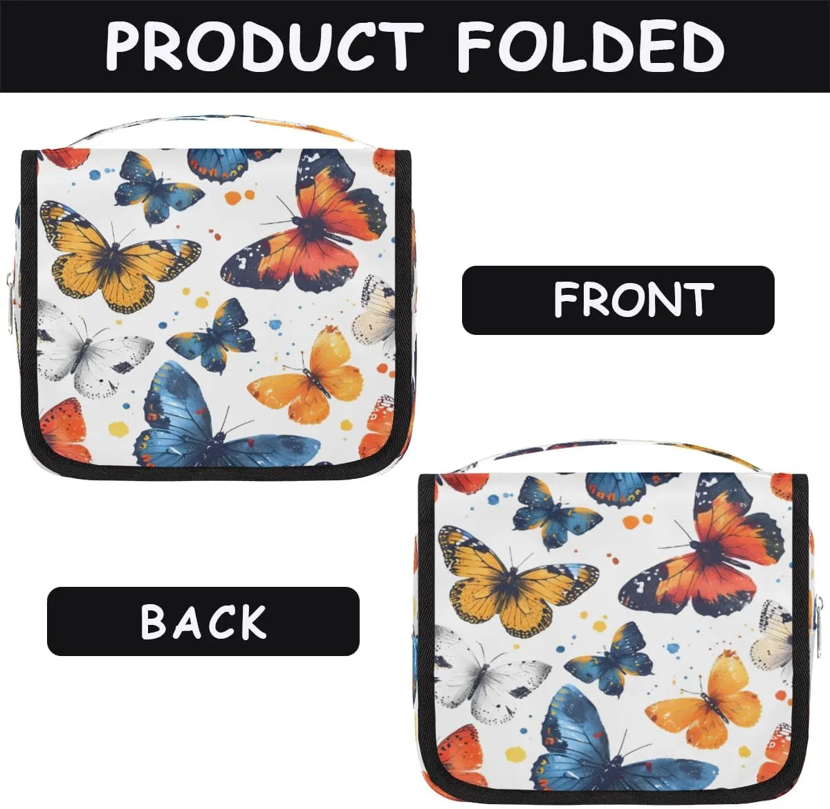 Hanging Travel Toiletry Bag Butterfly Watercolor Toiletry Bags with Hanging Hook Portable Cosmetic Bag Makeup Organizer for Travel Business Trip