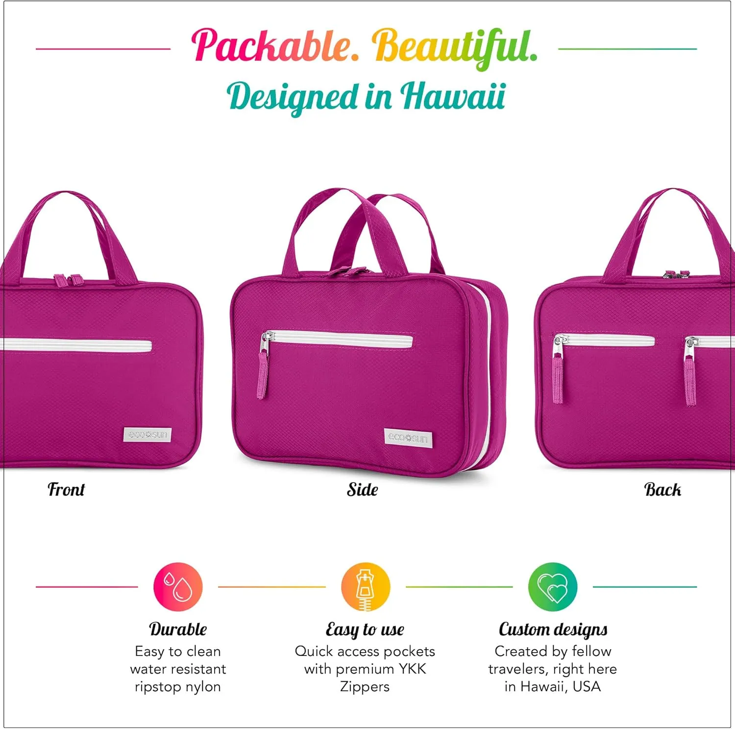 Hanging Travel Toiletry Bag — Designed in Hawaii — Water-resistant Travel Organizer for Bathroom Accessories