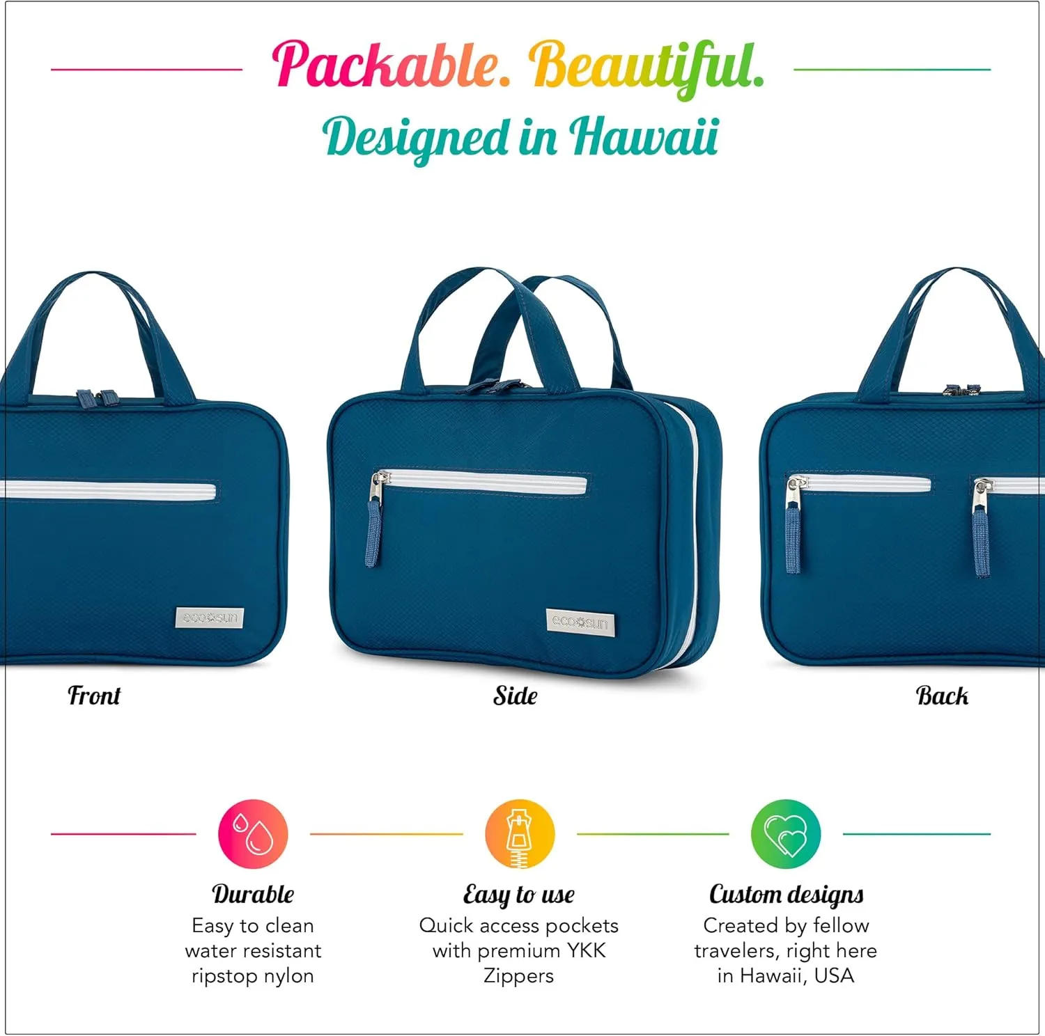 Hanging Travel Toiletry Bag — Designed in Hawaii — Water-resistant Travel Organizer for Bathroom Accessories