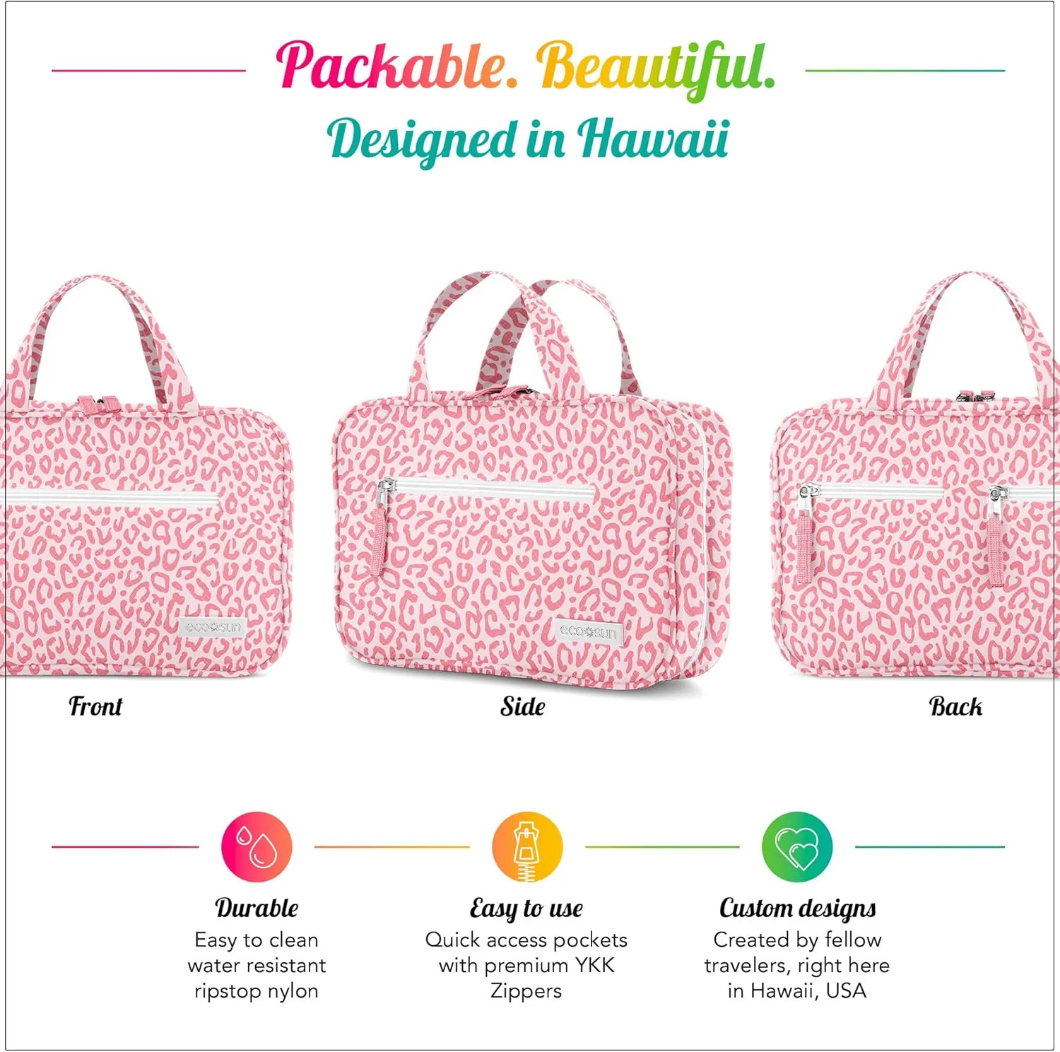 Hanging Travel Toiletry Bag — Designed in Hawaii — Water-resistant Travel Organizer for Bathroom Accessories