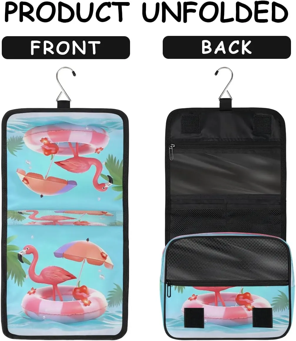 Hanging Travel Toiletry Bag Flamingo Beach Toiletry Bags with Hanging Hook Portable Cosmetic Bag Makeup Organizer for Travel Business Trip