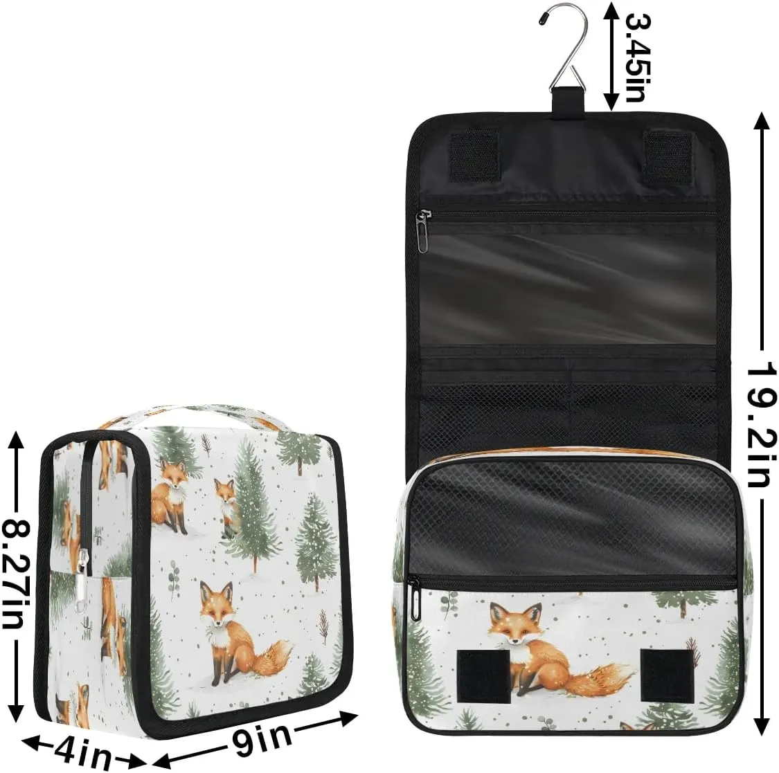 Hanging Travel Toiletry Bag Foxes Trees Toiletry Bags with Hanging Hook Portable Cosmetic Bag Makeup Organizer for Travel Business Trip