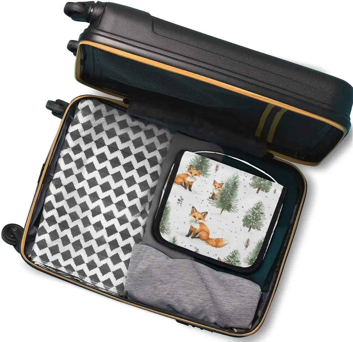 Hanging Travel Toiletry Bag Foxes Trees Toiletry Bags with Hanging Hook Portable Cosmetic Bag Makeup Organizer for Travel Business Trip