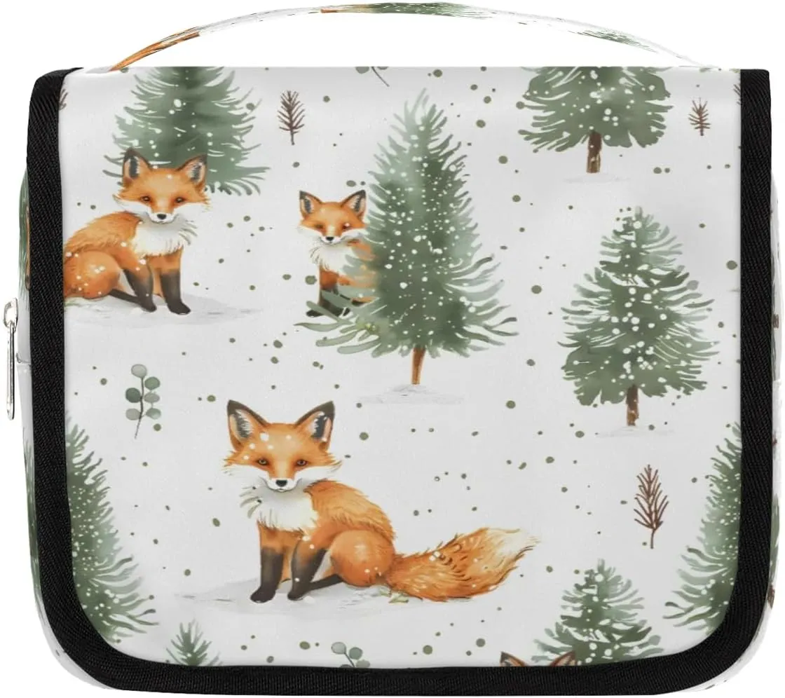 Hanging Travel Toiletry Bag Foxes Trees Toiletry Bags with Hanging Hook Portable Cosmetic Bag Makeup Organizer for Travel Business Trip