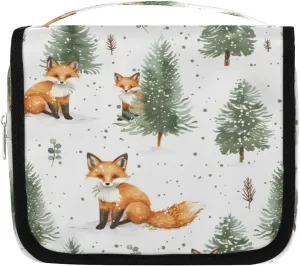Hanging Travel Toiletry Bag Foxes Trees Toiletry Bags with Hanging Hook Portable Cosmetic Bag Makeup Organizer for Travel Business Trip