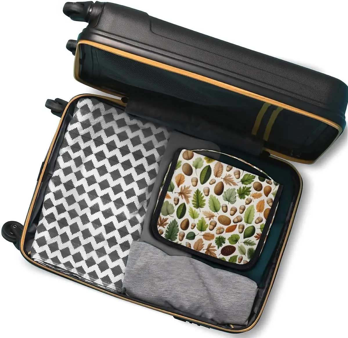 Hanging Travel Toiletry Bag Leaves Acorn Fruit Toiletry Bags with Hanging Hook Portable Cosmetic Bag Makeup Organizer for Travel Business Trip