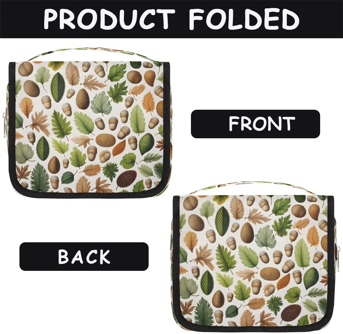 Hanging Travel Toiletry Bag Leaves Acorn Fruit Toiletry Bags with Hanging Hook Portable Cosmetic Bag Makeup Organizer for Travel Business Trip
