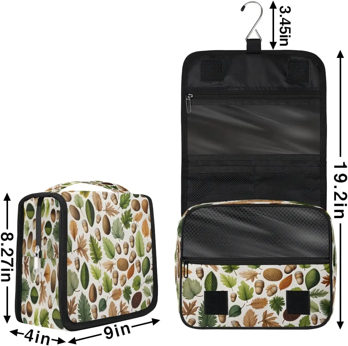 Hanging Travel Toiletry Bag Leaves Acorn Fruit Toiletry Bags with Hanging Hook Portable Cosmetic Bag Makeup Organizer for Travel Business Trip