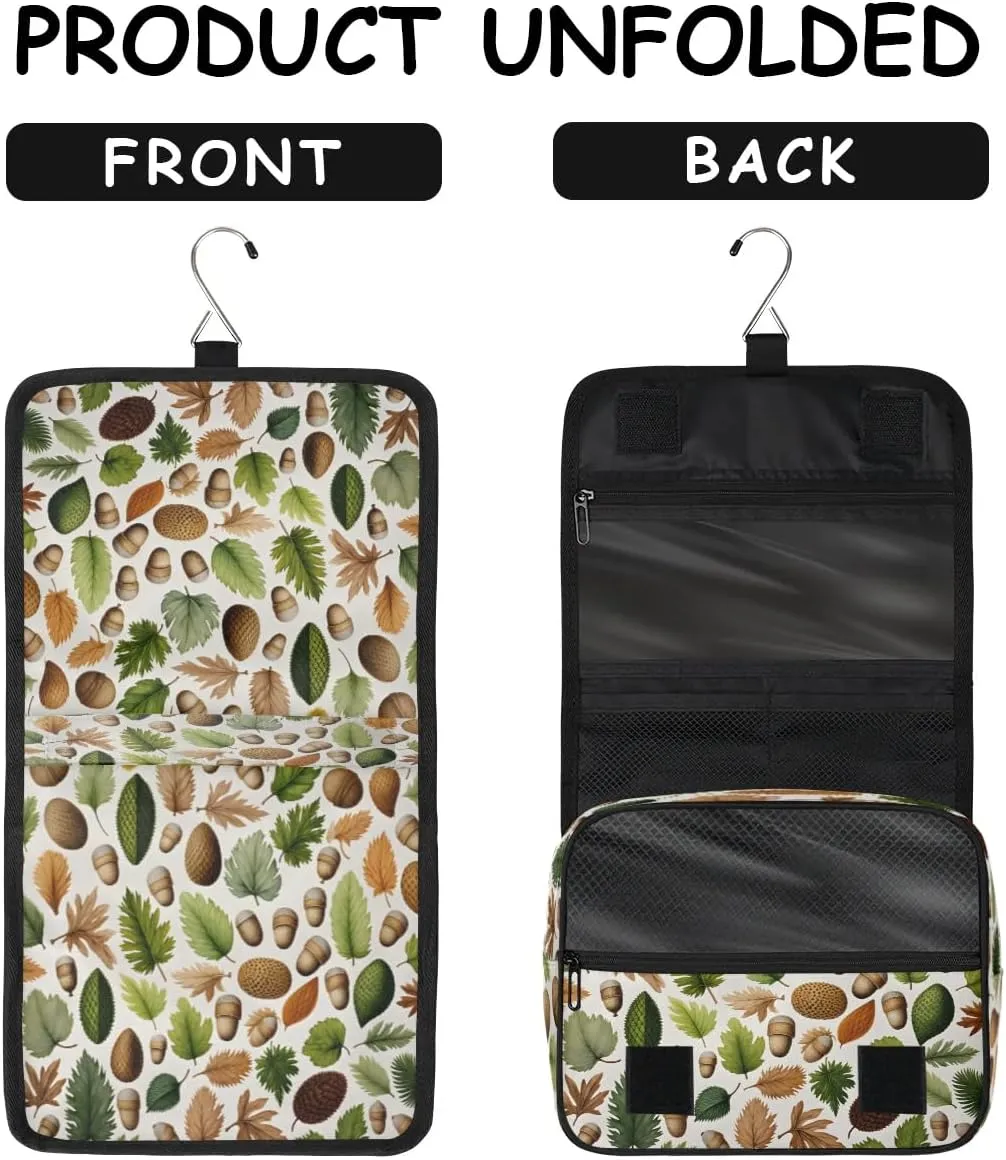 Hanging Travel Toiletry Bag Leaves Acorn Fruit Toiletry Bags with Hanging Hook Portable Cosmetic Bag Makeup Organizer for Travel Business Trip