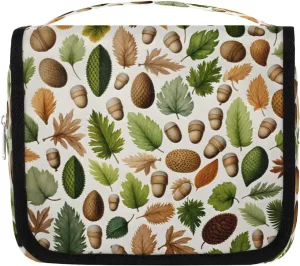Hanging Travel Toiletry Bag Leaves Acorn Fruit Toiletry Bags with Hanging Hook Portable Cosmetic Bag Makeup Organizer for Travel Business Trip