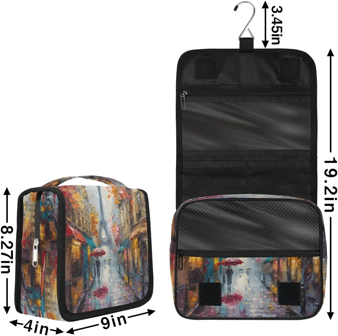 Hanging Travel Toiletry Bag Oil Painting Tower Toiletry Bags with Hanging Hook Portable Cosmetic Bag Makeup Organizer for Travel Business Trip