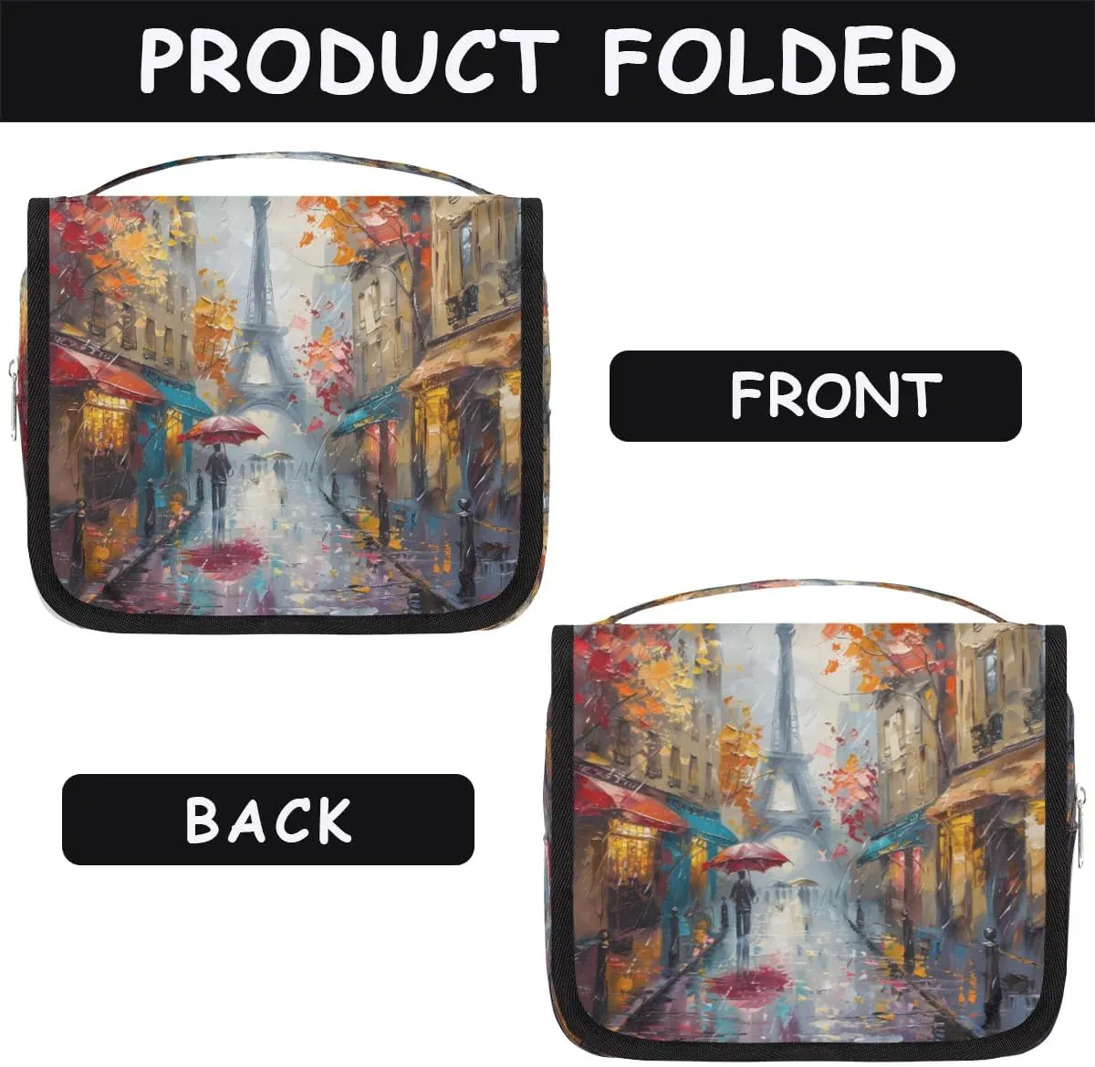 Hanging Travel Toiletry Bag Oil Painting Tower Toiletry Bags with Hanging Hook Portable Cosmetic Bag Makeup Organizer for Travel Business Trip