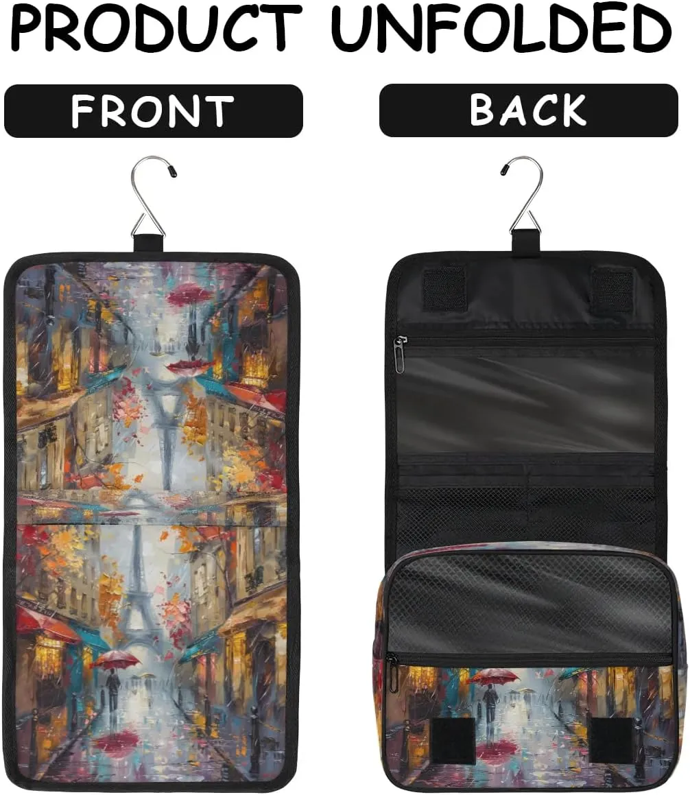 Hanging Travel Toiletry Bag Oil Painting Tower Toiletry Bags with Hanging Hook Portable Cosmetic Bag Makeup Organizer for Travel Business Trip