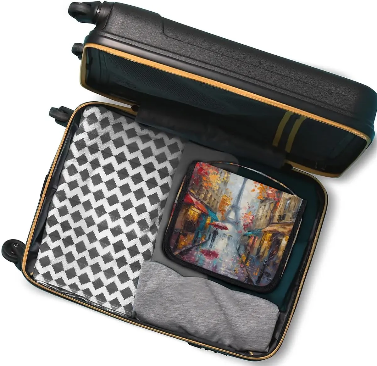 Hanging Travel Toiletry Bag Oil Painting Tower Toiletry Bags with Hanging Hook Portable Cosmetic Bag Makeup Organizer for Travel Business Trip