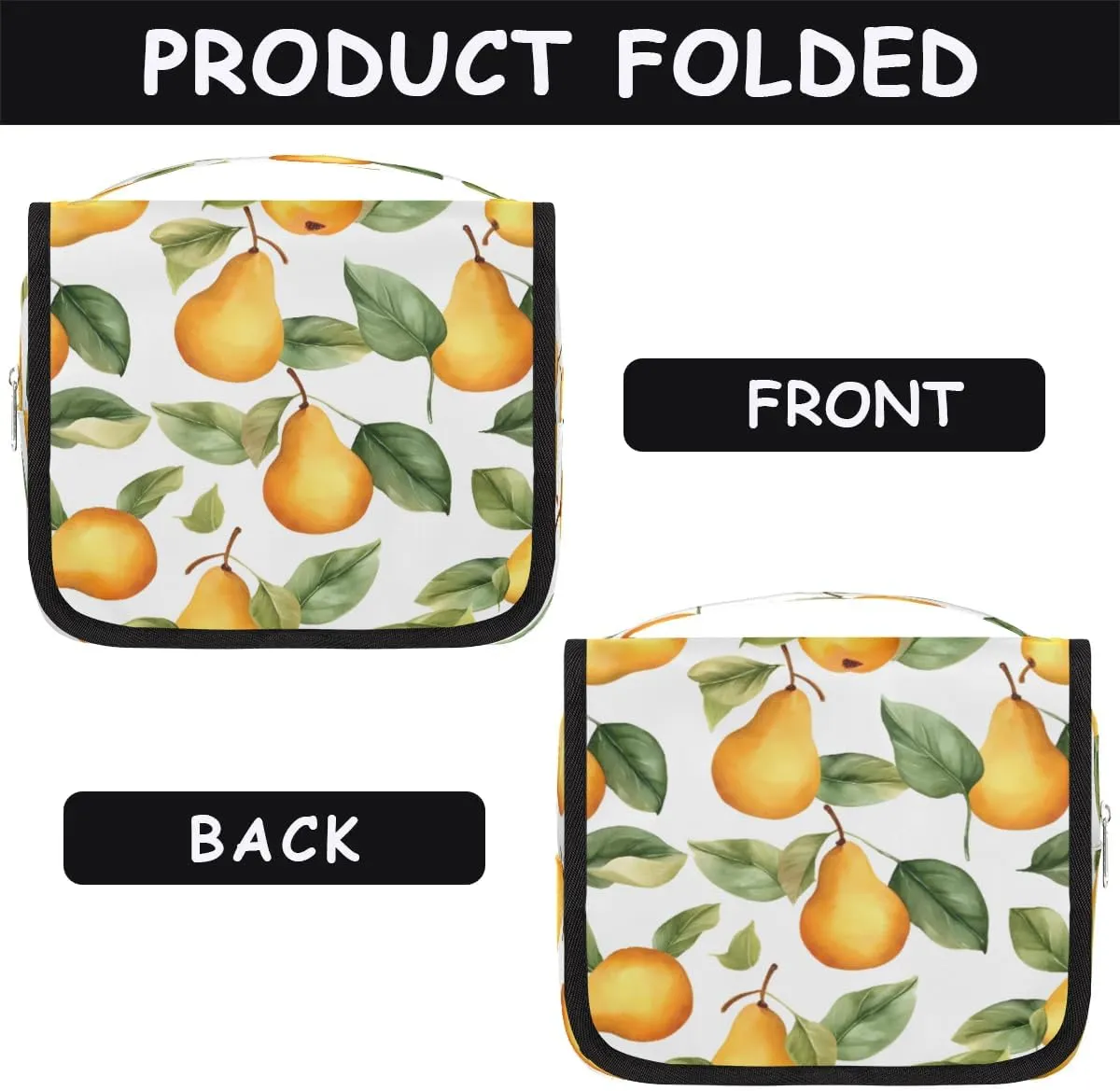 Hanging Travel Toiletry Bag Pears Print Toiletry Bags with Hanging Hook Portable Cosmetic Bag Makeup Organizer for Travel Business Trip