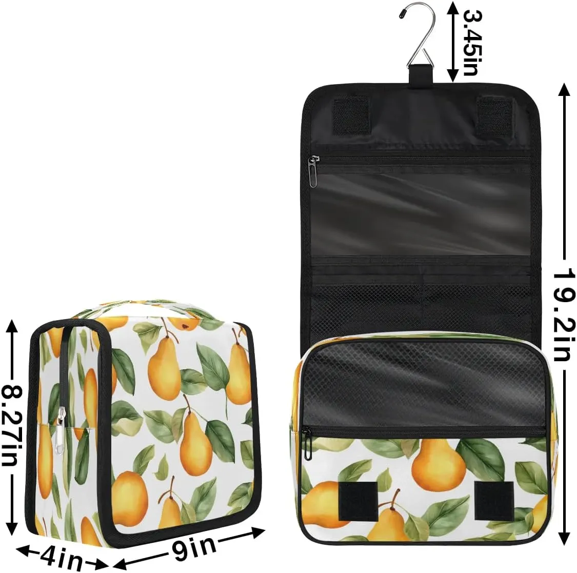 Hanging Travel Toiletry Bag Pears Print Toiletry Bags with Hanging Hook Portable Cosmetic Bag Makeup Organizer for Travel Business Trip