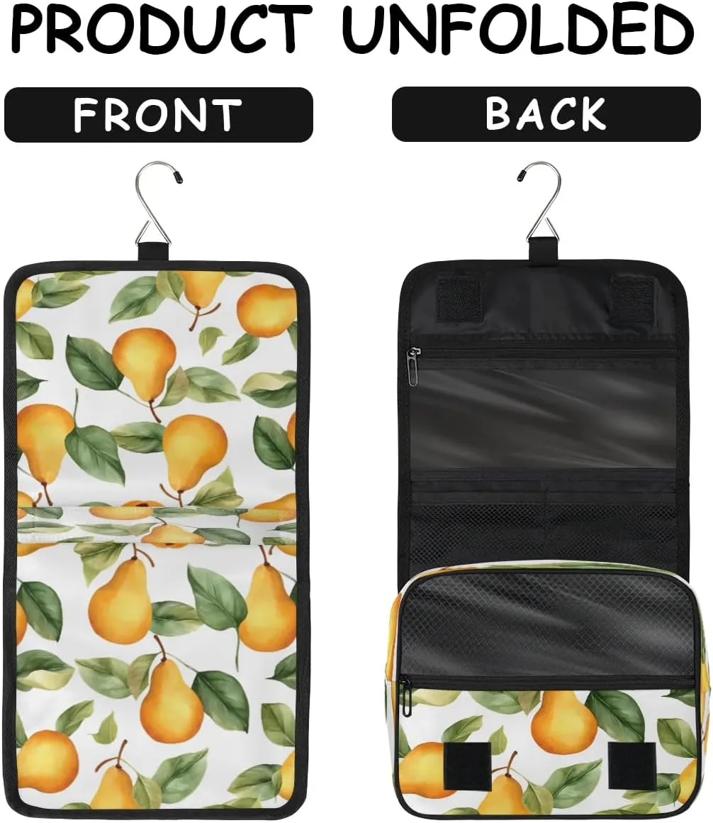 Hanging Travel Toiletry Bag Pears Print Toiletry Bags with Hanging Hook Portable Cosmetic Bag Makeup Organizer for Travel Business Trip