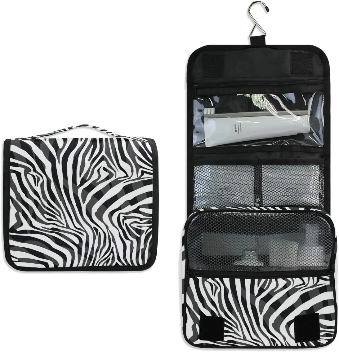 Hanging Travel Toiletry Bag Zebra Print Portable Makeup Organizer Cosmetic Bag Toiletry Kit for Women & Man