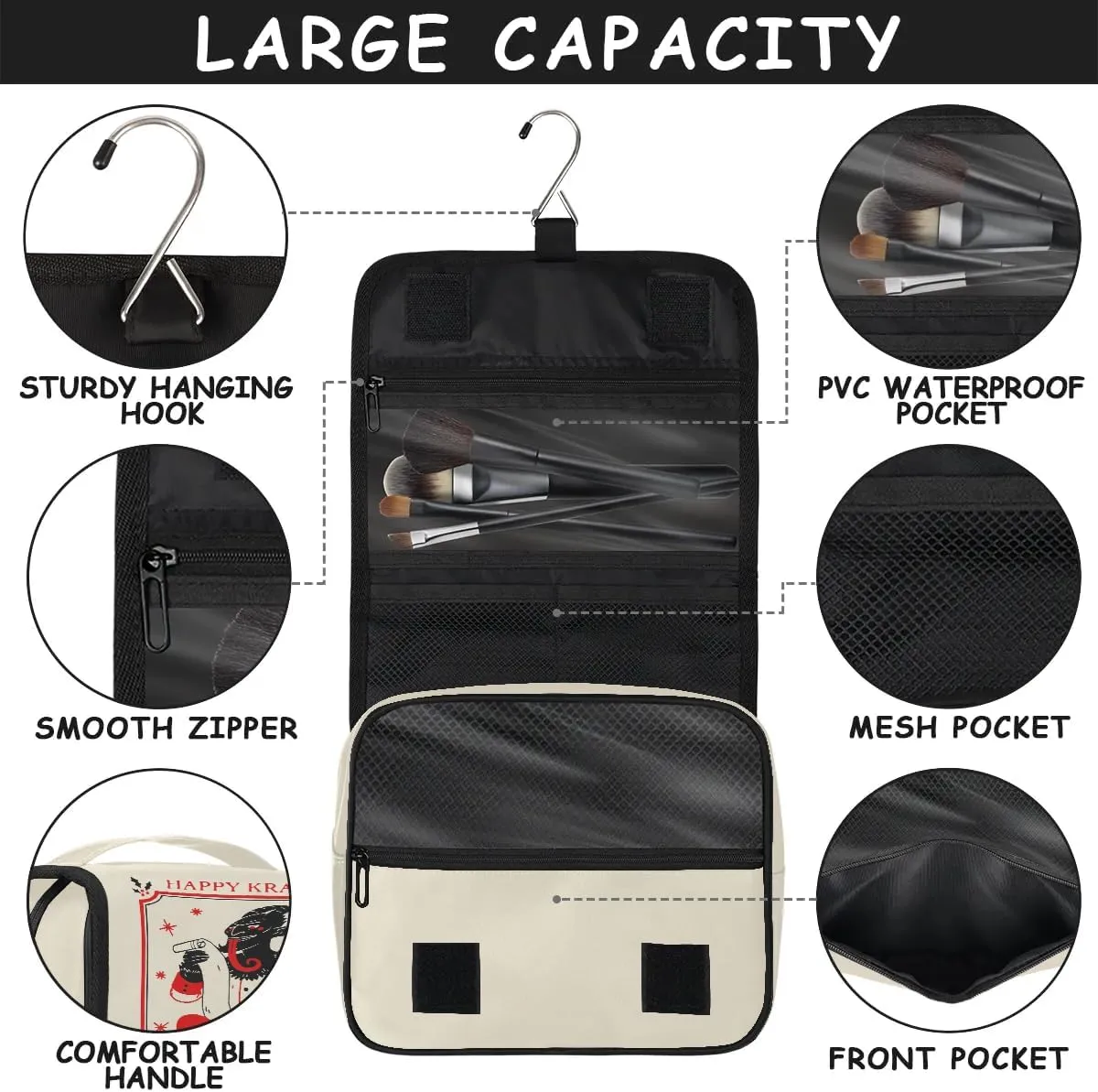 HAPPY KRAMPUS Kids Toiletry Travel Bag, Hanging Makeup Bag, Waterproof Boys Shaving Bag Makeup Kit Travel Cosmetic Bag Boys for Kids Adult Travel Essential
