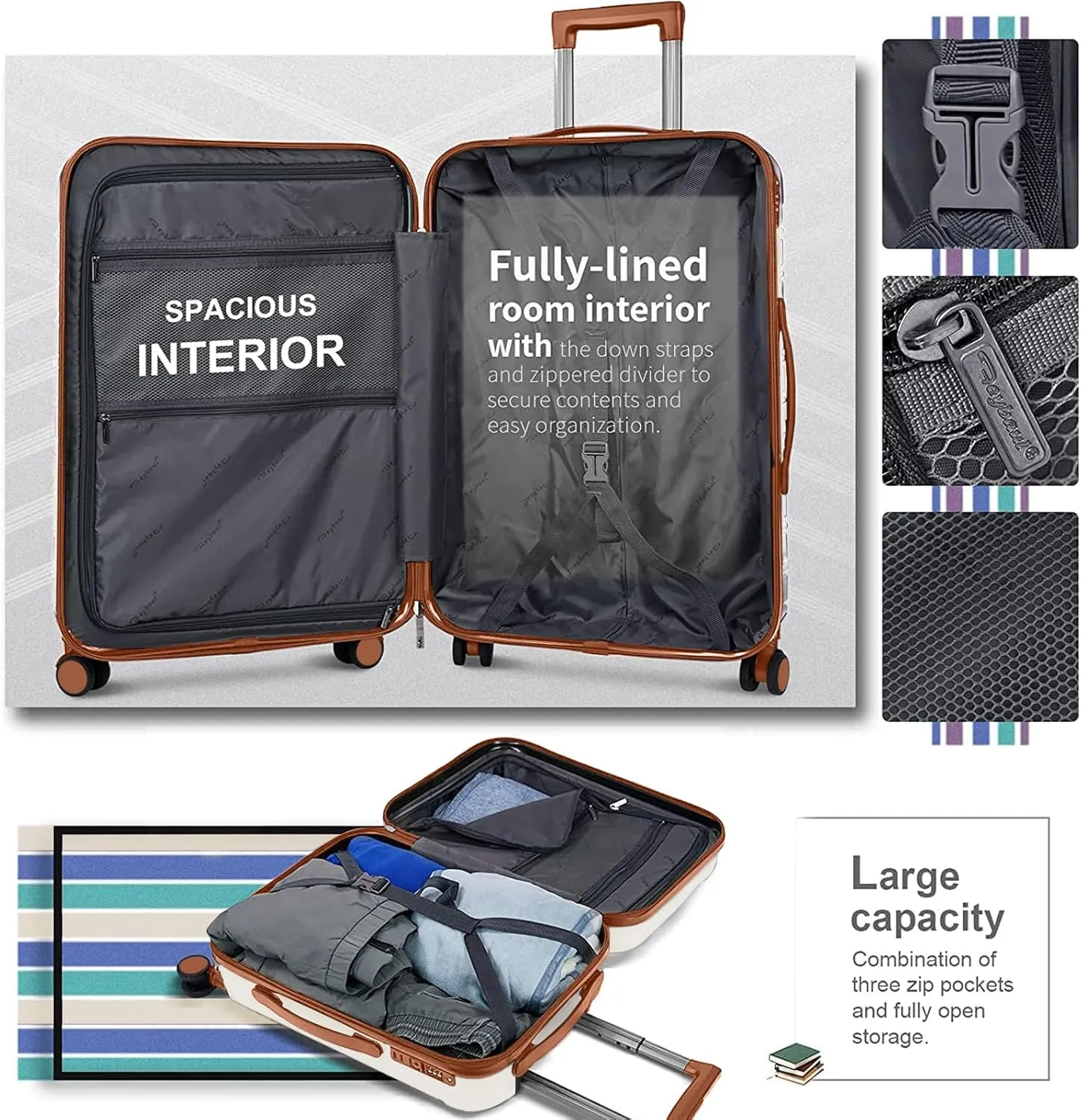 Hard Case Luggage 3 Piece Sets 20 Inch Carry On Lightweight With Spinner Wheels Rolling Suitcase 22x14x9 Airline Approved PC ABS TSA Lock Hardshell Travel Carry On Size Hardside 3PCS Set Beige