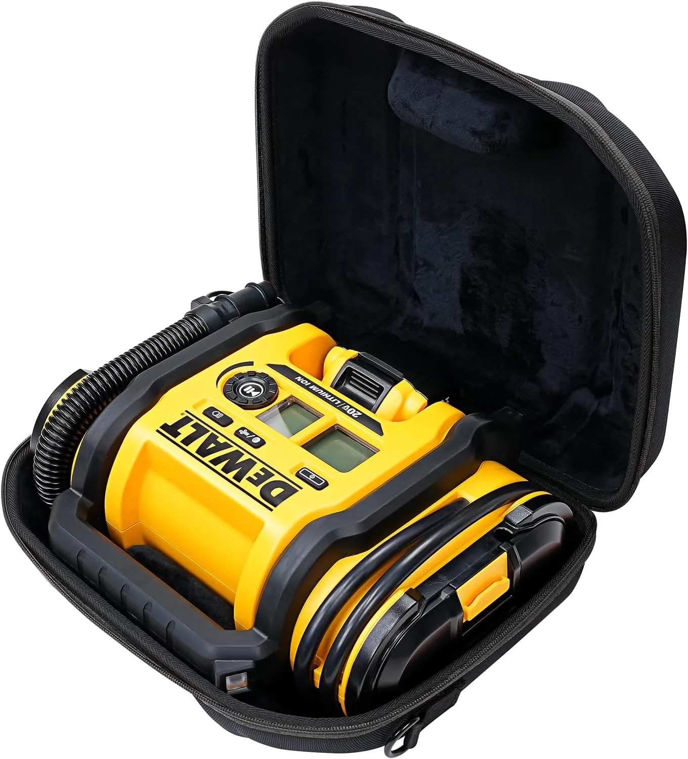 Hard Case, Protective Custom-Fit Padded Storage Bag with YKK Zippers, Form-Fitting Shell, and Wide Shoulder Strap for DEWALT DCC020IB 20V Max Air Compressor Tire Inflator (CASE ONLY)