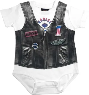 Harley-Davidson Baby Girls' Faux Leather Vest Short Sleeve Creeper - White