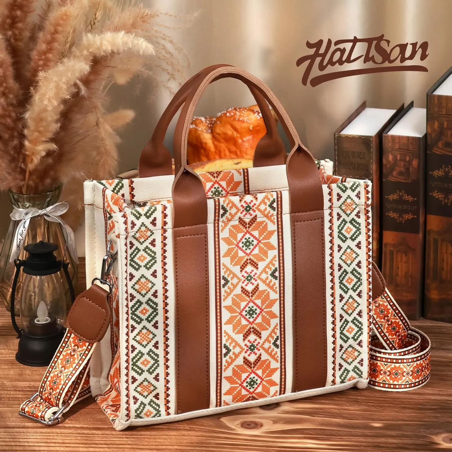hatisan Canvas Tote Bag for Women Western Purses Shoulder Boho Bag Crossbody Bag Handbags Wallet
