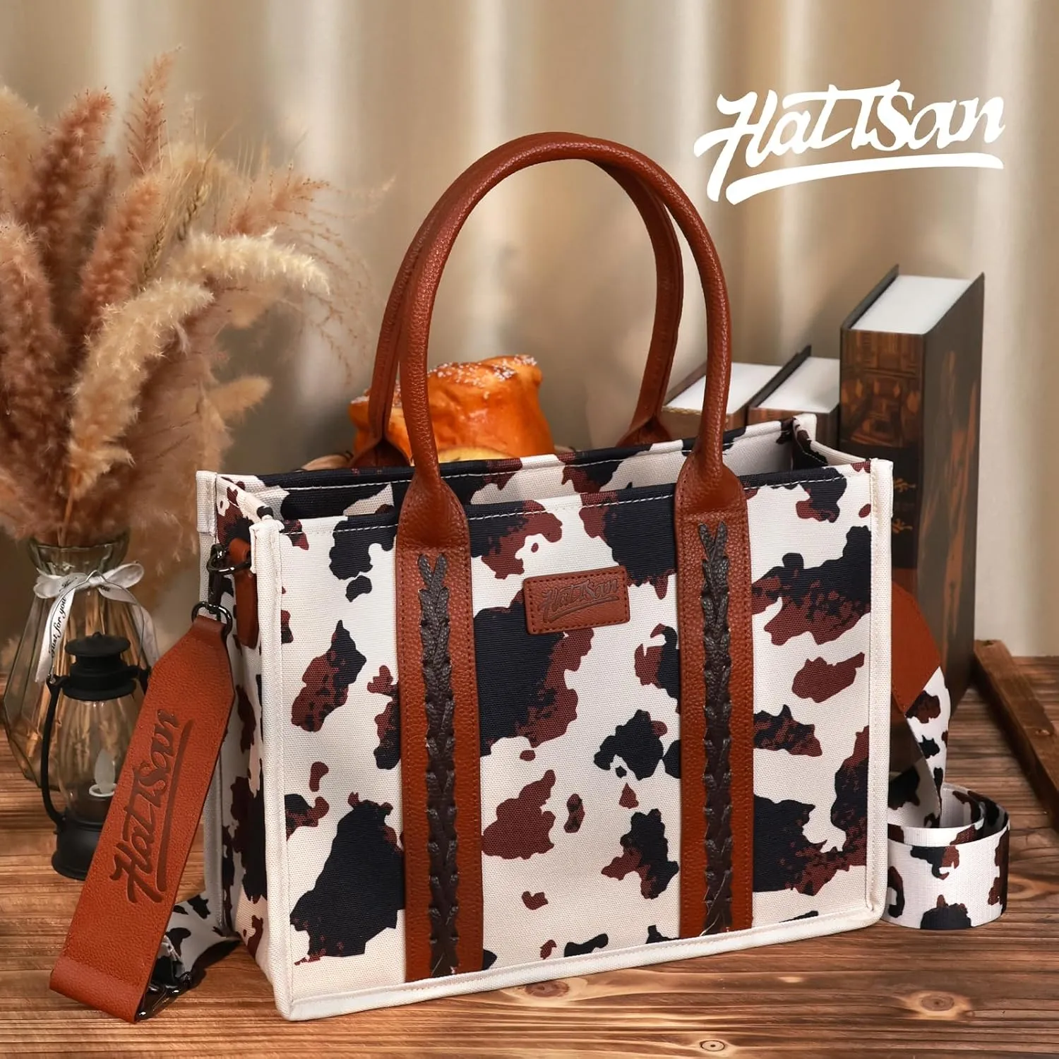 hatisan Canvas Tote Bag for Women Western Purses Shoulder Boho Bag Crossbody Bag Handbags Wallet