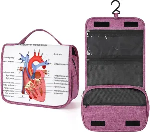 Heart Anatomy,Toiletry Bag Travel Bag with Hanging Hook,Medical Structure of The Heart Anatomy,Water-resistant Makeup Cosmetic Bag Organizer for Makeup Accessories,Full-size Container,Red