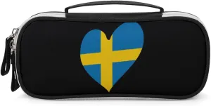 Heart Sweden Flag Pencil Bag Travel Cosmetic Makeup Pouch Portable Stationery Organizer for Women