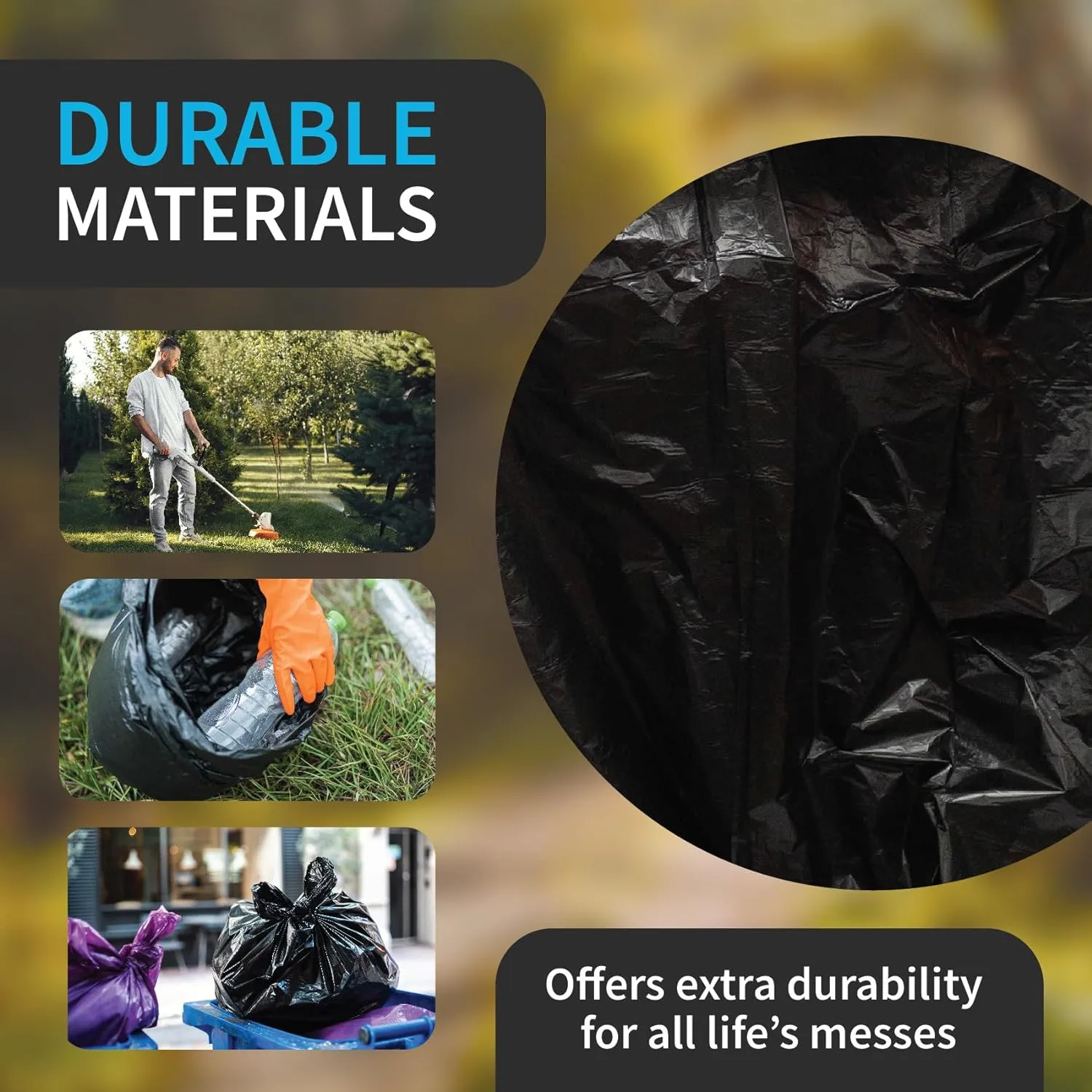 Heavy Duty Contractor Bags, 42 Gallon, 32.75" X 47" - 3 MIL Thick Large Black Industrial Garbage Trashbags (No Ears) for Construction and Commercial use (No Ties)