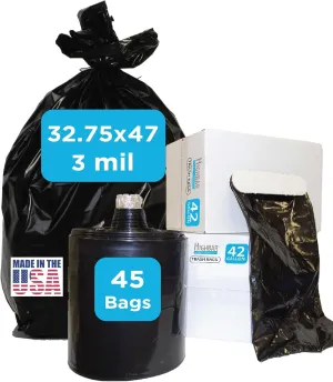 Heavy Duty Contractor Bags, 42 Gallon, 32.75" X 47" - 3 MIL Thick Large Black Industrial Garbage Trashbags (No Ears) for Construction and Commercial use (No Ties)