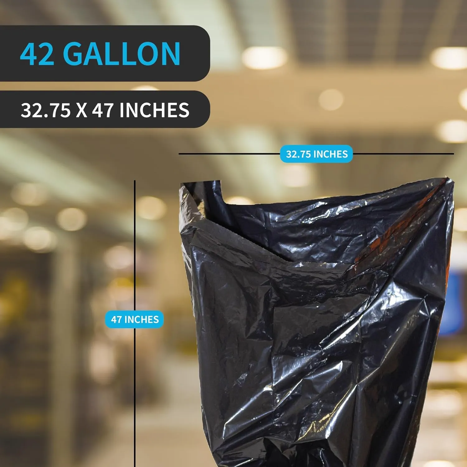 Heavy Duty Contractor Bags, 42 Gallon, 32.75" X 47" - 3 MIL Thick Large Black Industrial Garbage Trashbags (No Ears) for Construction and Commercial use (No Ties)