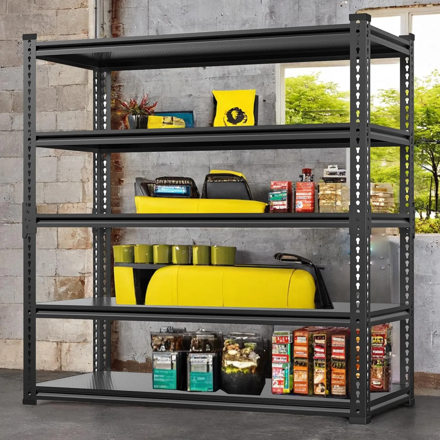 Heavy-Duty Garage Shelving Unit, 3000 lbs Load Capacity, 5-Tier Aluminum Metal Garage Storage Shelf, Adjustable Industrial Storage Rack for Basement and Workshop(1,72" H X 35.5" L X 16" D)