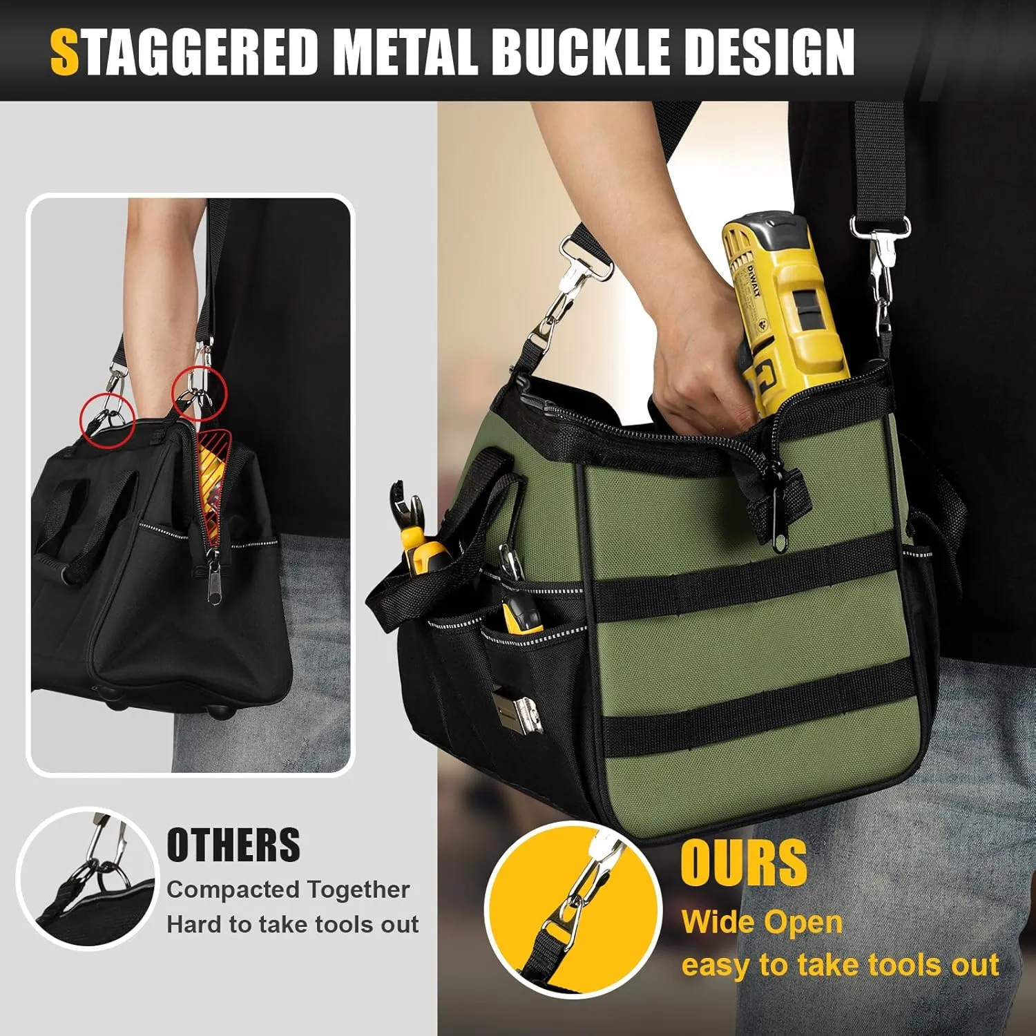 Heavy Duty Tool Bag 15-Inch, 16-Pocket Portable Empty Tool Box Organizer Storage, Toolbox Organization, Soft Handle Carrying Toolbag with Large Zipper, Father Day Dad Men Mechanic Birthday Gift