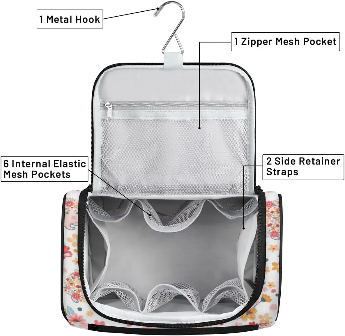 Hedgehogs Pattern Hanging Toiletry Bag for Men Women Travel Cosmetic Makeup Organizer Bag Water Resistant Large Portable Wash Case for Accessories, Toiletries, Cosmetics