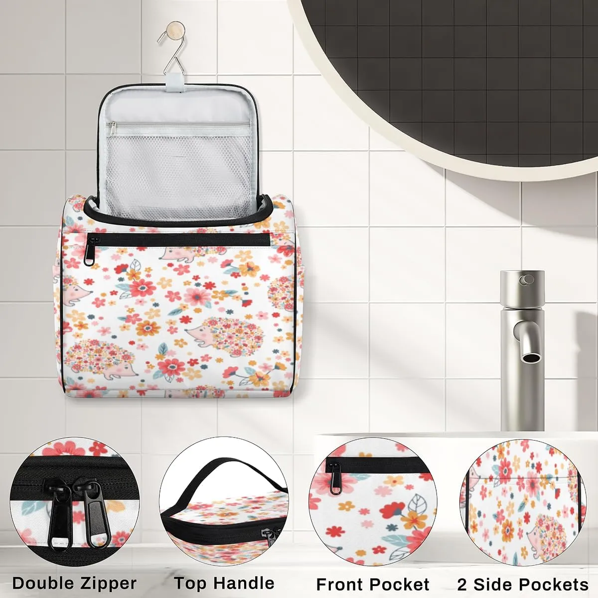 Hedgehogs Pattern Hanging Toiletry Bag for Men Women Travel Cosmetic Makeup Organizer Bag Water Resistant Large Portable Wash Case for Accessories, Toiletries, Cosmetics