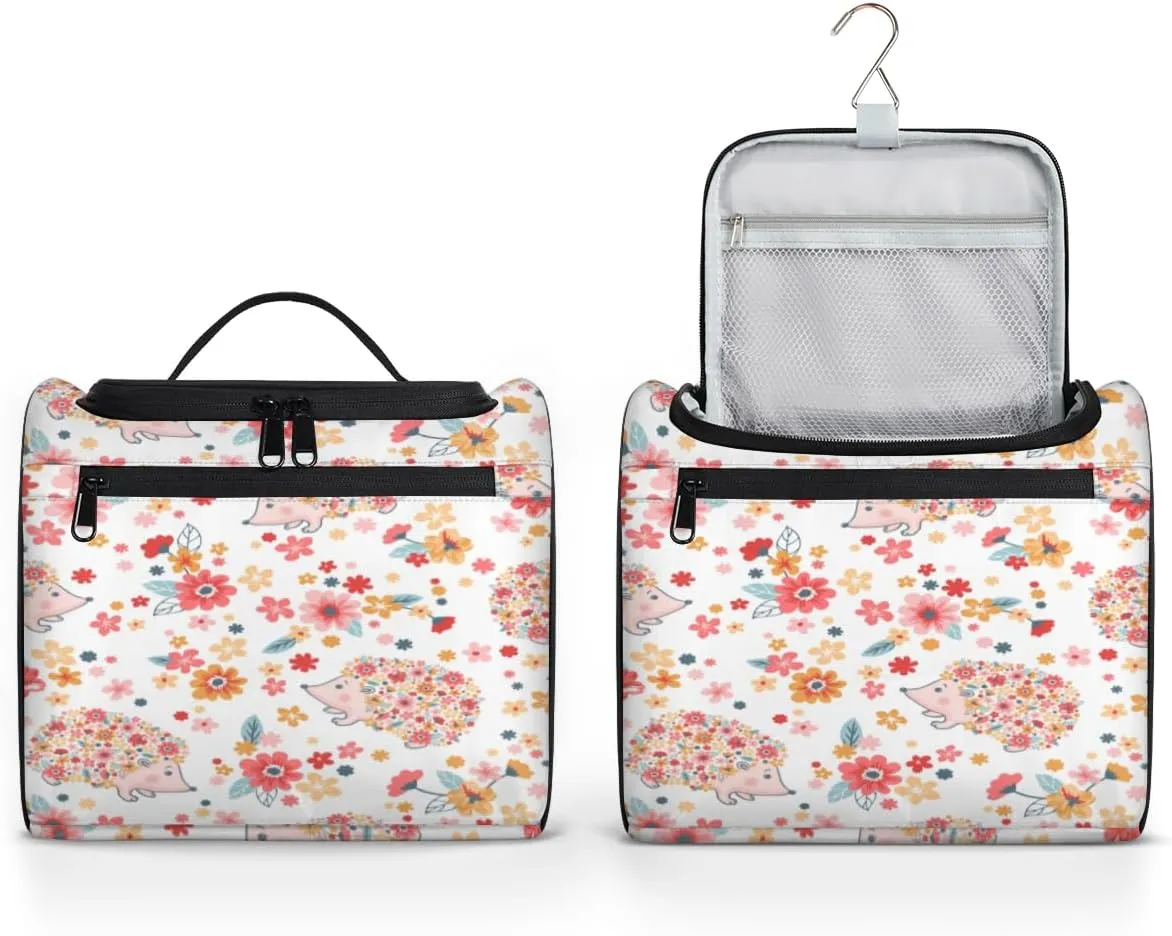 Hedgehogs Pattern Hanging Toiletry Bag for Men Women Travel Cosmetic Makeup Organizer Bag Water Resistant Large Portable Wash Case for Accessories, Toiletries, Cosmetics