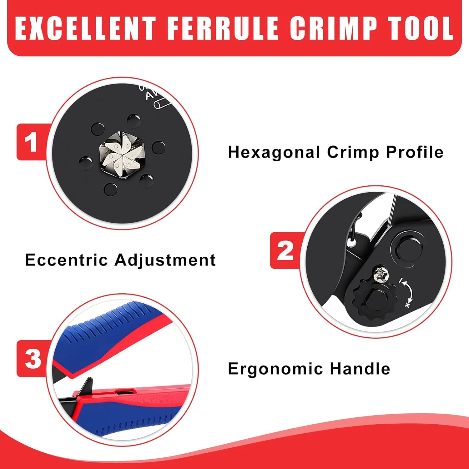 Hexagonal Ferrule Crimper,Knoweasy 16-6 Ferrules Crimp Tool and Hexagonal Wire Ferrule Crimper Used for 28-5 AWG/0.5-16mm² Cable End Sleeves