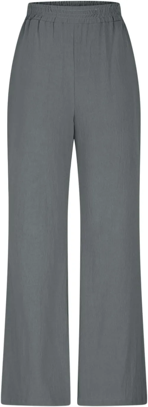 HGps8w Women's Summer Cotton Linen Loose Palazzo Pants Boho Trendy Wide Leg High Waisted Lounge Trousers with Pockets