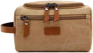 Hide&Haven Waxed Canvas Toiletry and Cosmetics Bag, Unisex (Khaki)