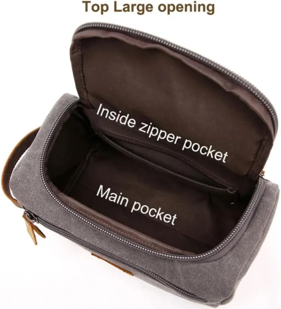 Hide&Haven Waxed Canvas Toiletry and Cosmetics Bag, Unisex (Khaki)