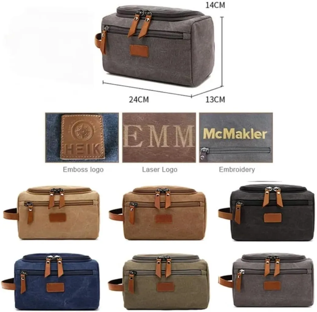 Hide&Haven Waxed Canvas Toiletry and Cosmetics Bag, Unisex (Khaki)